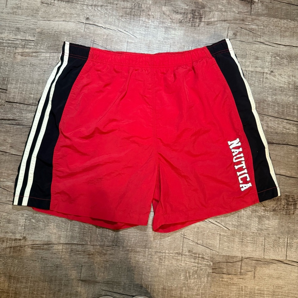 Nautica Men's Athletic Red Shorts with Black and White Accents
